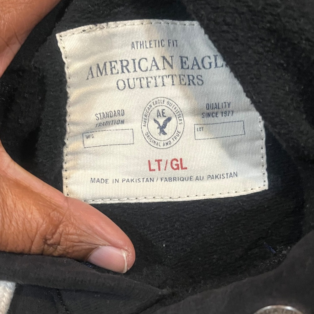 American Eagle Outfitters Mens Hoodie Black Graphic Pullover Athletic Fit L Tall - Picture 2 of 4